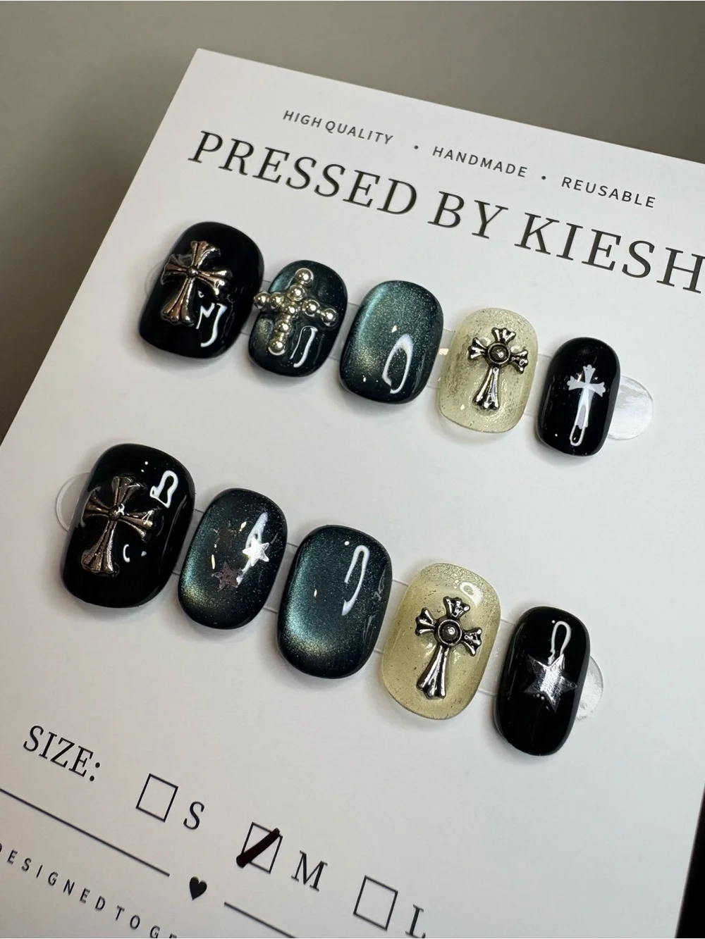 Black & Shimmery Green Cross Press-Ons